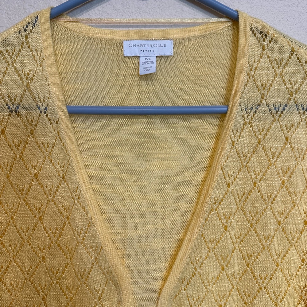 Charter Club Women's Yellow Diamond Knit Cardigan—Size Petite Large - Picture 2 of 6
